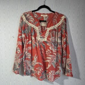 Ann Taylor Womens XS Loft Floral Tropic Print Pullover Top Cotton Gauze Boho
